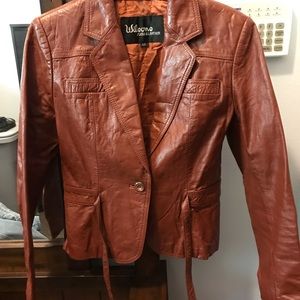 Vintage Wilsons Leather tan cognac crop tailored women’s jacket small medium